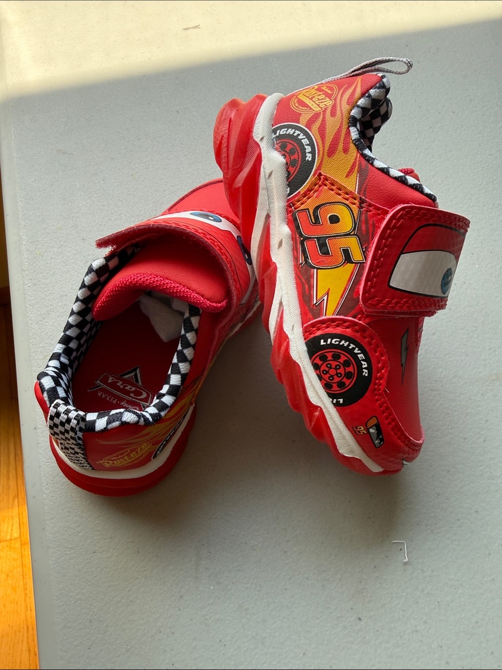 Red Kids Racing Slip-On Sneakers with light and  Flame Graphics